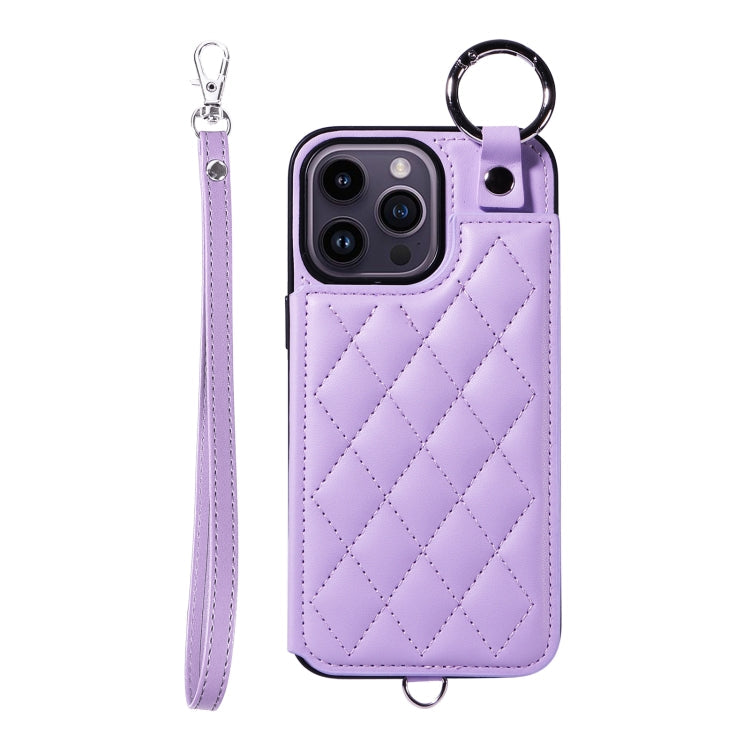 Rhombic Texture Card Bag Phone Case with Short Lanyard, Series 3