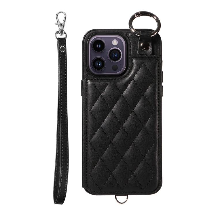 Rhombic Texture Card Bag Phone Case with Short Lanyard, Series 3