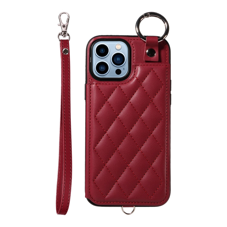 Rhombic Texture Card Bag Phone Case with Short Lanyard, Series 3