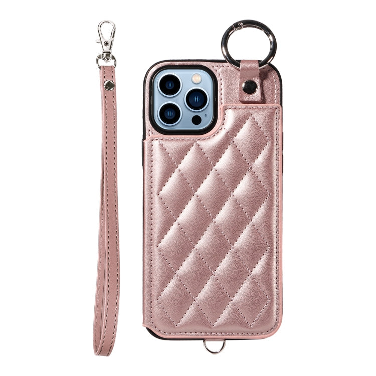 Rhombic Texture Card Bag Phone Case with Short Lanyard, Series 3