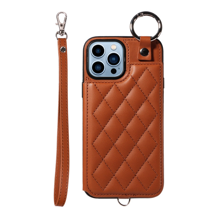 Rhombic Texture Card Bag Phone Case with Short Lanyard, Series 3