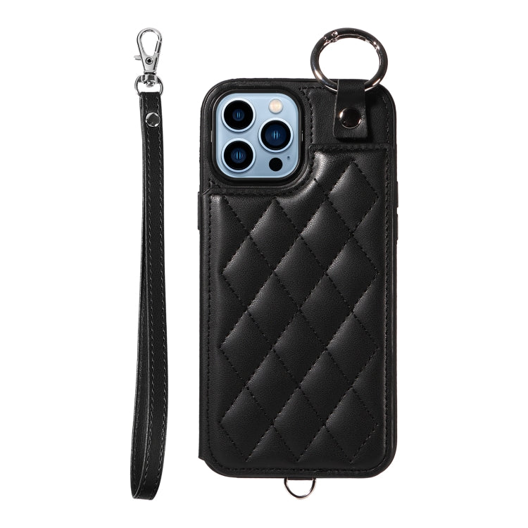 Rhombic Texture Card Bag Phone Case with Short Lanyard, Series 3