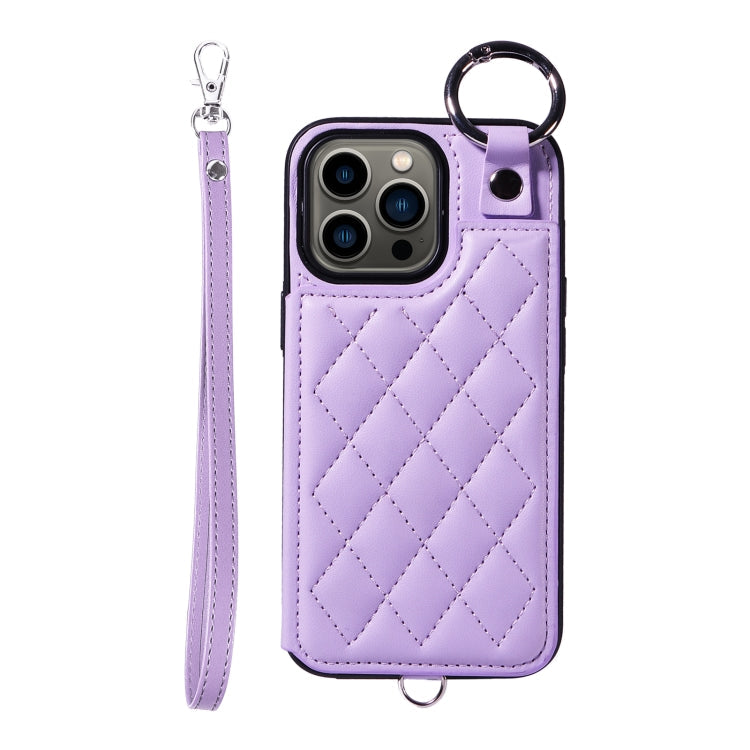 Rhombic Texture Card Bag Phone Case with Short Lanyard, Series 1