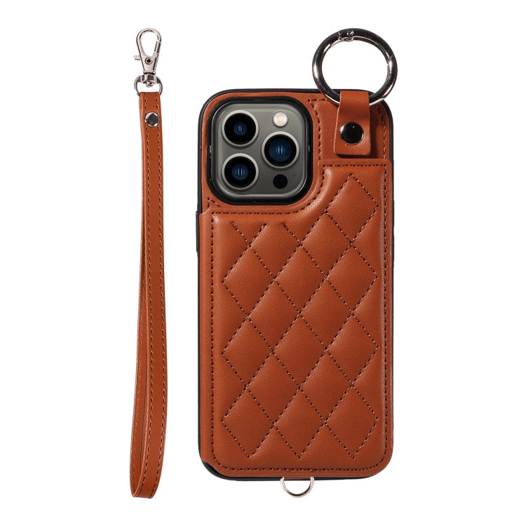 Rhombic Texture Card Bag Phone Case with Short Lanyard, Series 1