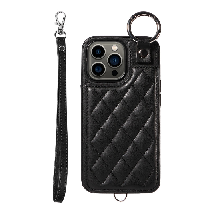 Rhombic Texture Card Bag Phone Case with Short Lanyard, Series 1