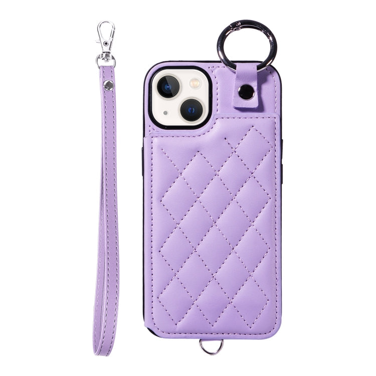 Rhombic Texture Card Bag Phone Case with Short Lanyard, Series 6