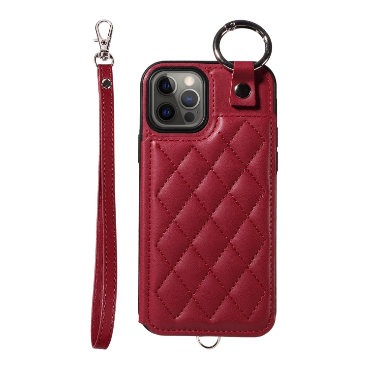 Rhombic Texture Card Bag Phone Case with Short Lanyard, Series 5