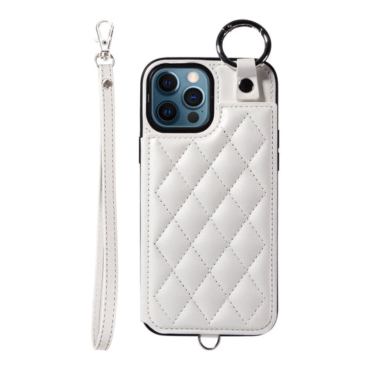 Rhombic Texture Card Bag Phone Case with Short Lanyard, Series 4