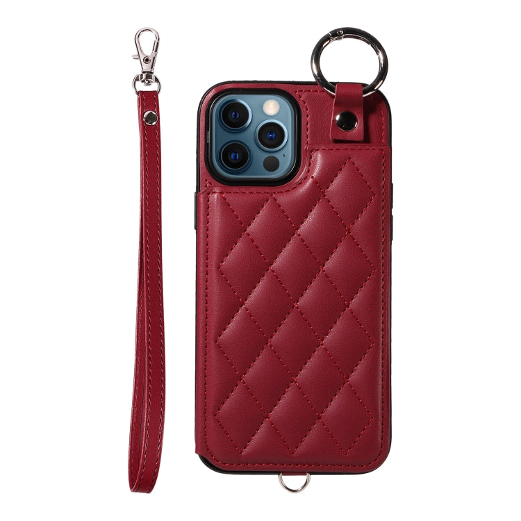 Rhombic Texture Card Bag Phone Case with Short Lanyard, Series 4