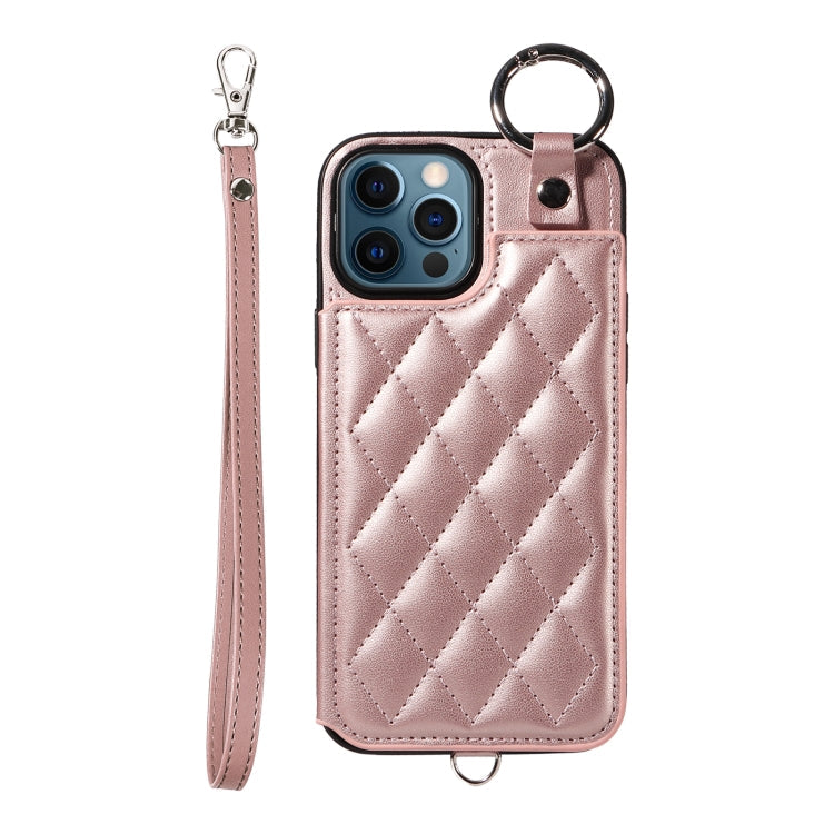 Rhombic Texture Card Bag Phone Case with Short Lanyard, Series 4