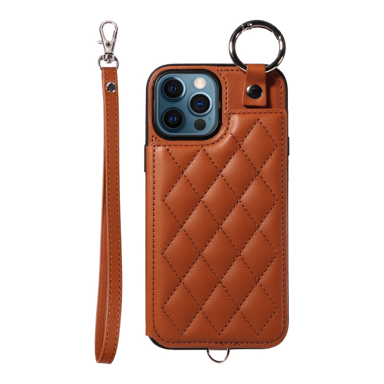 Rhombic Texture Card Bag Phone Case with Short Lanyard, Series 4