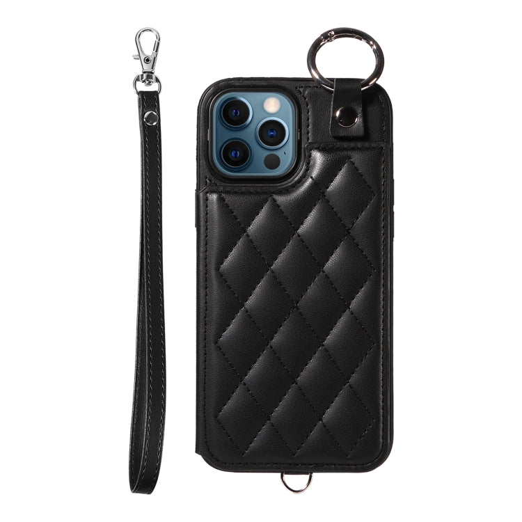 Rhombic Texture Card Bag Phone Case with Short Lanyard, Series 4