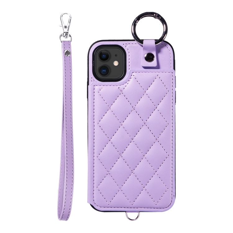 Rhombic Texture Card Bag Phone Case with Short Lanyard, Series 1