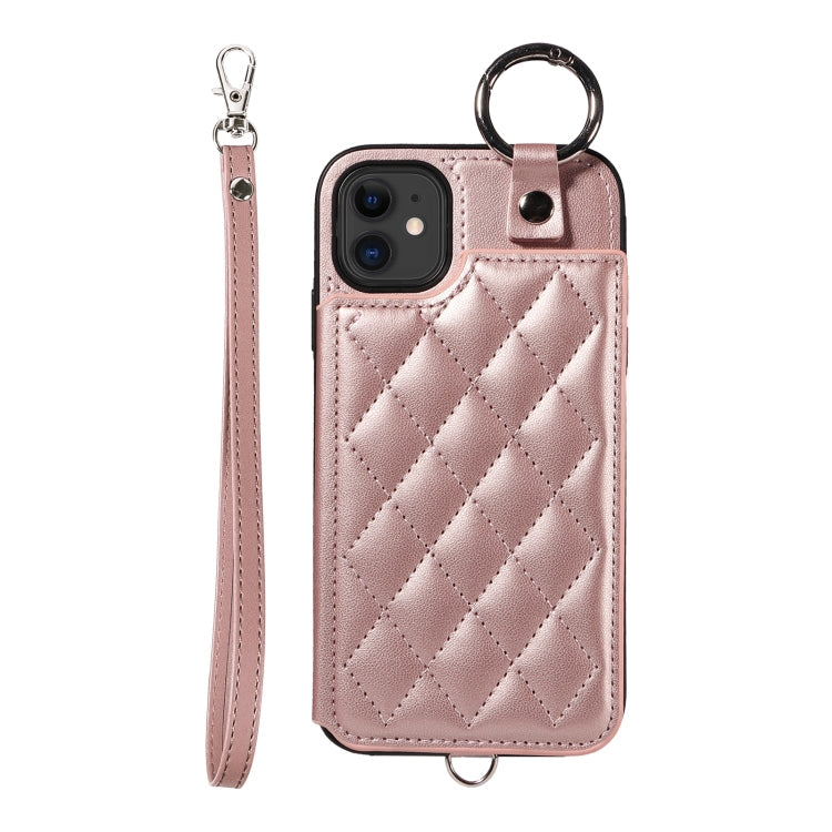 Rhombic Texture Card Bag Phone Case with Short Lanyard, Series 1