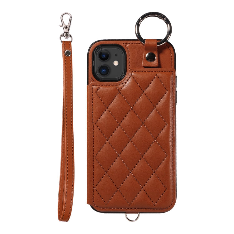 Rhombic Texture Card Bag Phone Case with Short Lanyard, Series 1