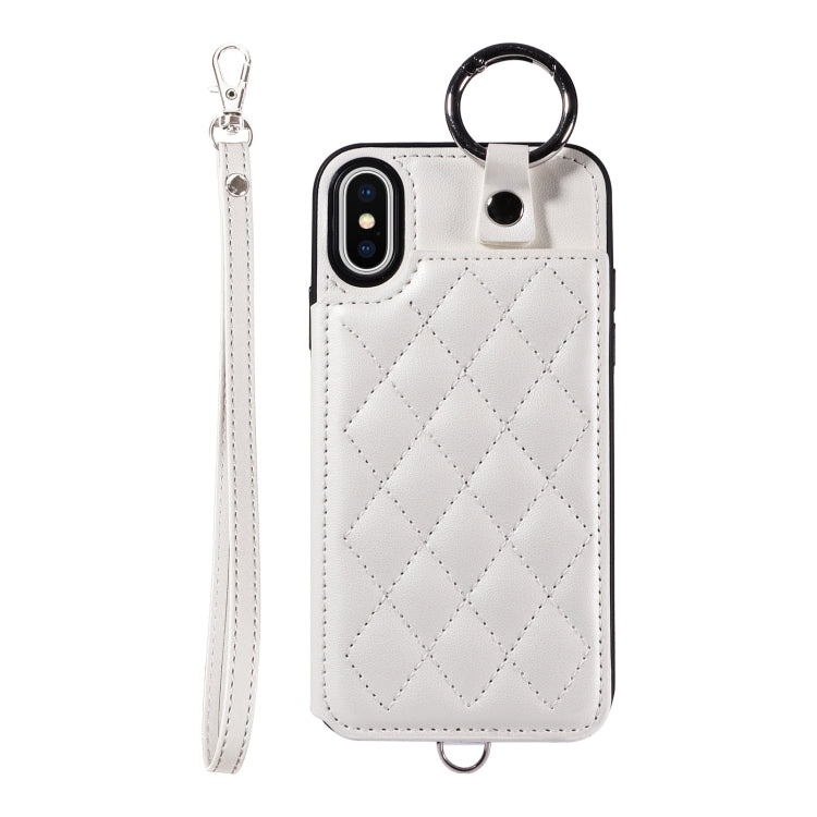 Rhombic Texture Card Bag Phone Case with Short Lanyard, Series 4