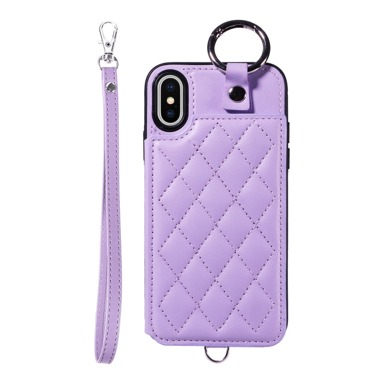 Rhombic Texture Card Bag Phone Case with Short Lanyard, Series 4