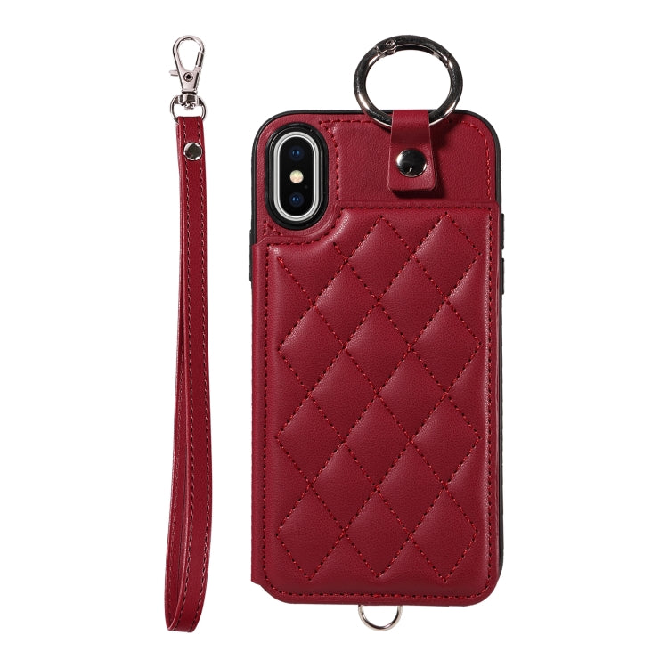 Rhombic Texture Card Bag Phone Case with Short Lanyard, Series 4