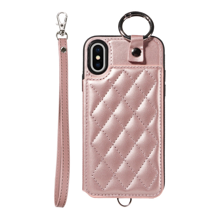 Rhombic Texture Card Bag Phone Case with Short Lanyard, Series 4