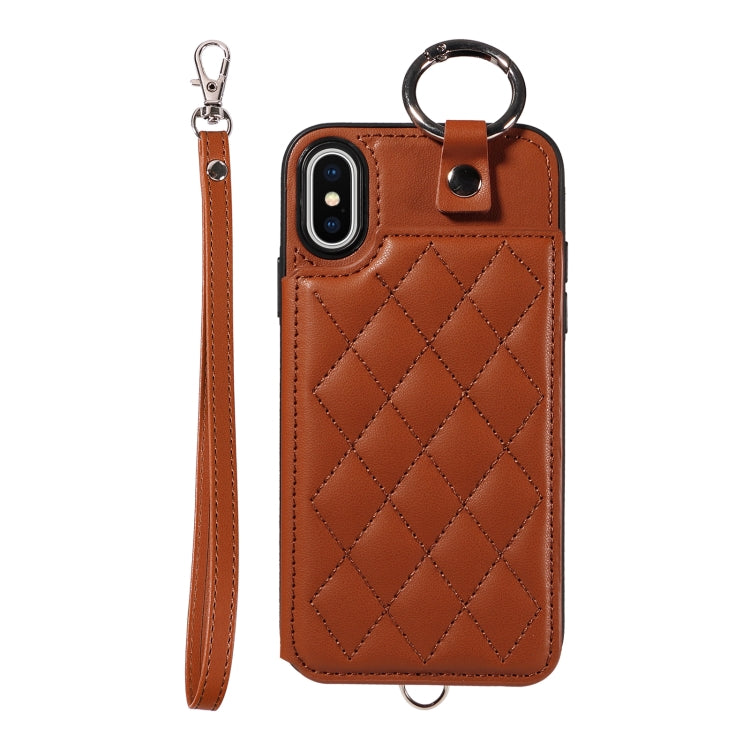 Rhombic Texture Card Bag Phone Case with Short Lanyard, Series 4