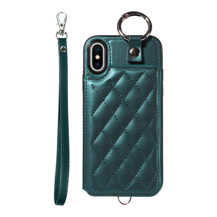 Rhombic Texture Card Bag Phone Case with Short Lanyard, Series 4