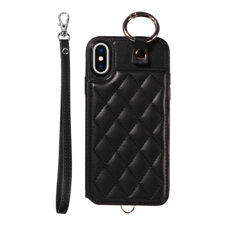 Rhombic Texture Card Bag Phone Case with Short Lanyard, Series 4