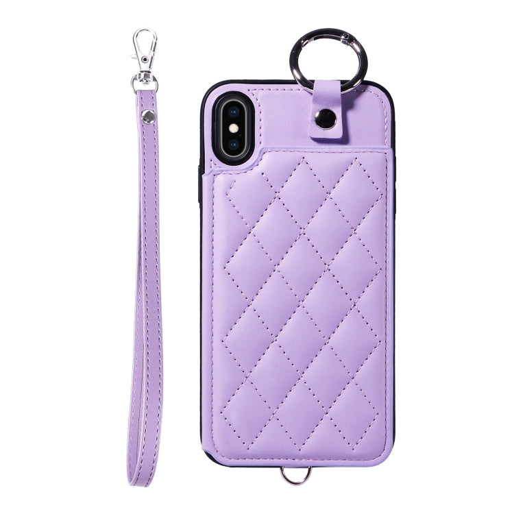 Rhombic Texture Card Bag Phone Case with Short Lanyard, Series 4