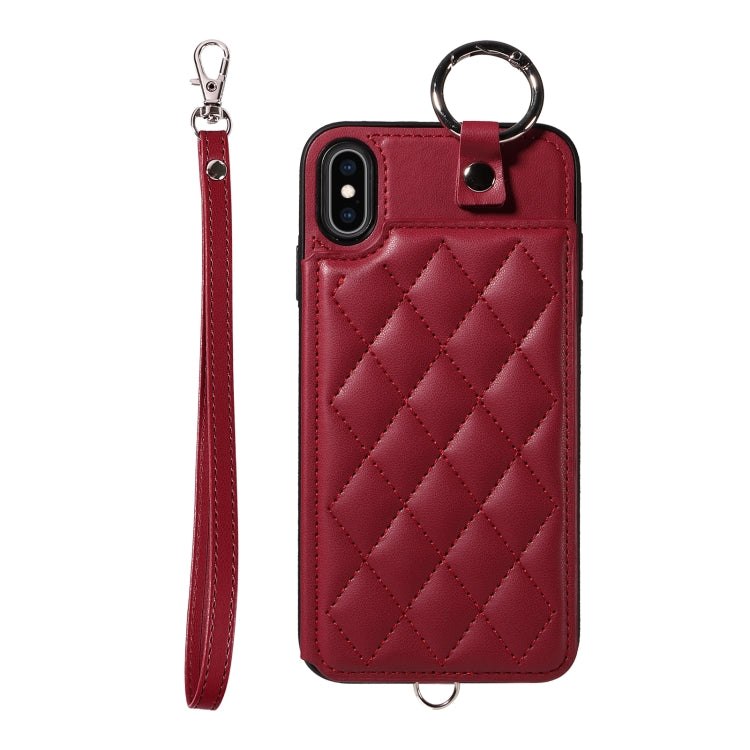 Rhombic Texture Card Bag Phone Case with Short Lanyard, Series 4