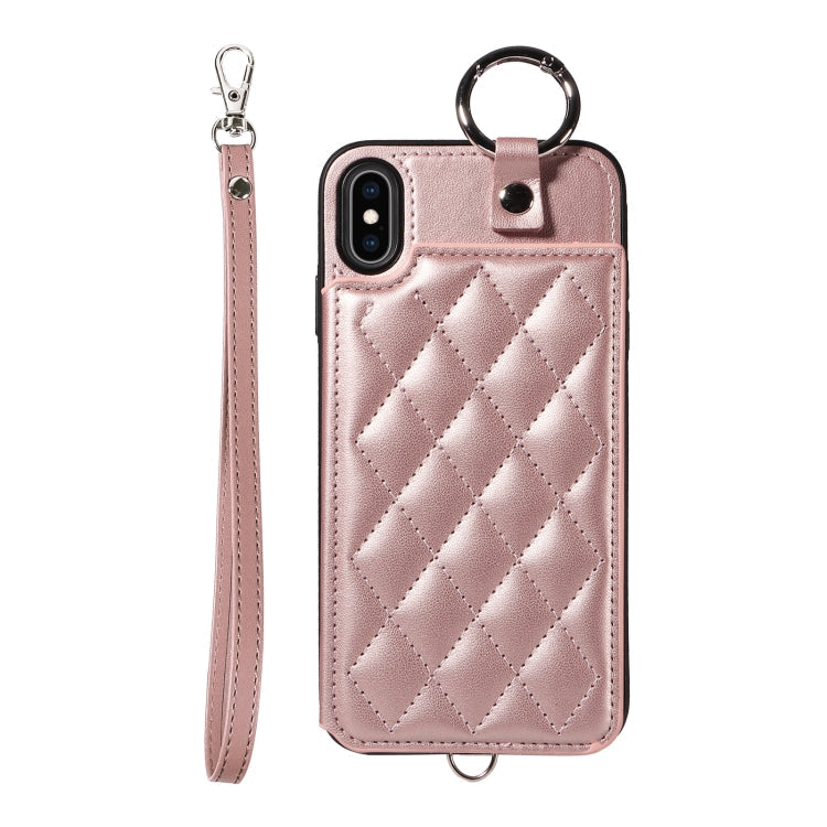 Rhombic Texture Card Bag Phone Case with Short Lanyard, Series 4