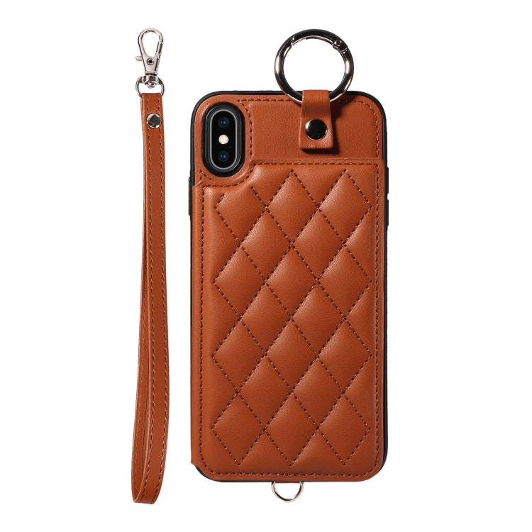 Rhombic Texture Card Bag Phone Case with Short Lanyard, Series 4