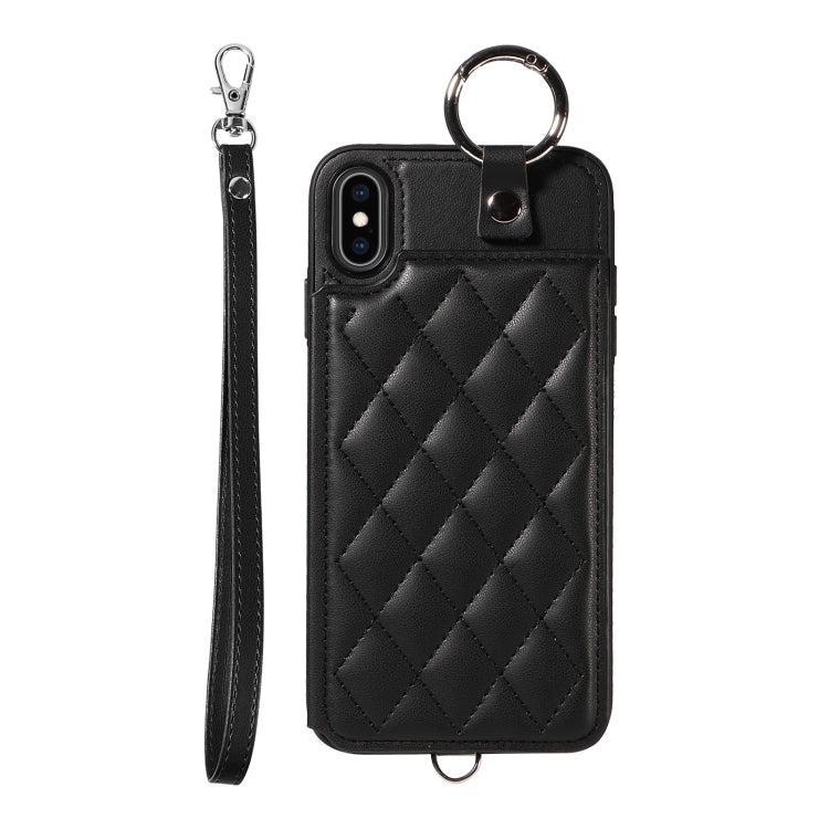 Rhombic Texture Card Bag Phone Case with Short Lanyard, Series 4