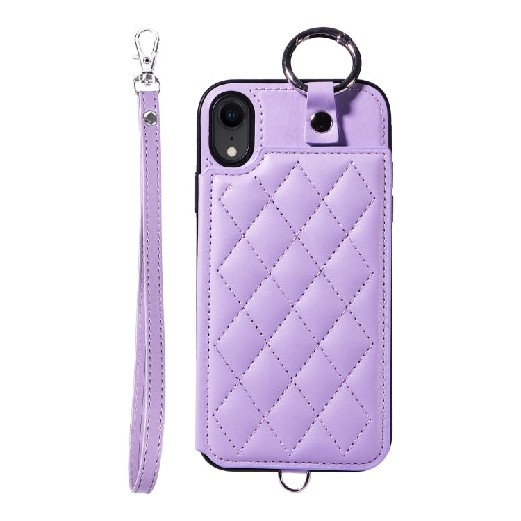 Rhombic Texture Card Bag Phone Case with Short Lanyard, Series 1