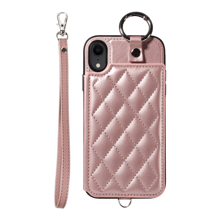 Rhombic Texture Card Bag Phone Case with Short Lanyard, Series 1