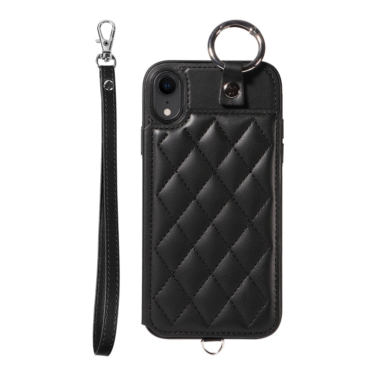 Rhombic Texture Card Bag Phone Case with Short Lanyard, Series 1