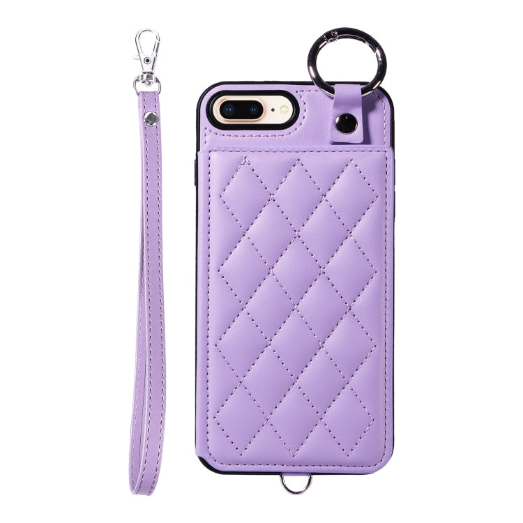 Rhombic Texture Card Bag Phone Case with Short Lanyard, Series 1