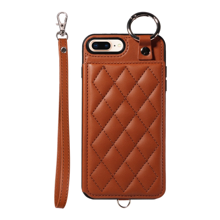 Rhombic Texture Card Bag Phone Case with Short Lanyard, Series 1