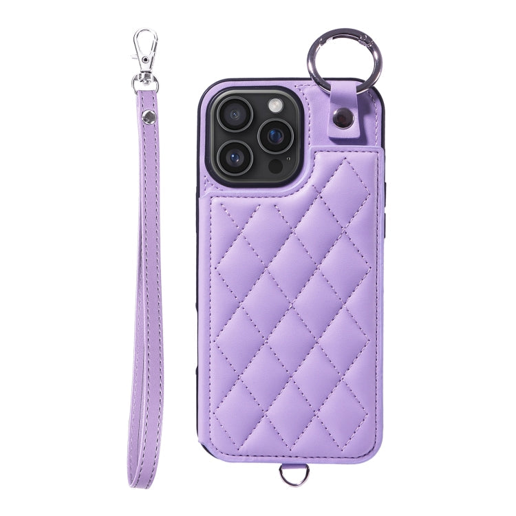 Rhombic Texture Card Bag Phone Case with Short Lanyard, Series 3