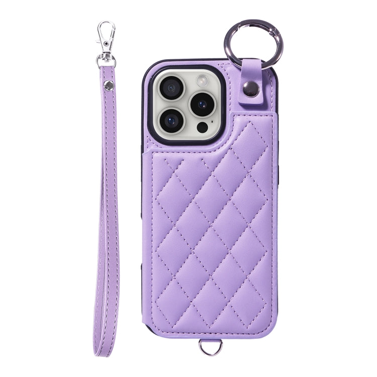 Rhombic Texture Card Bag Phone Case with Short Lanyard, Series 6