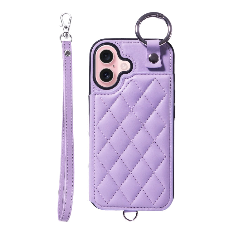 Rhombic Texture Card Bag Phone Case with Short Lanyard, Series 5