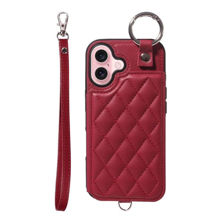 Rhombic Texture Card Bag Phone Case with Short Lanyard, Series 5