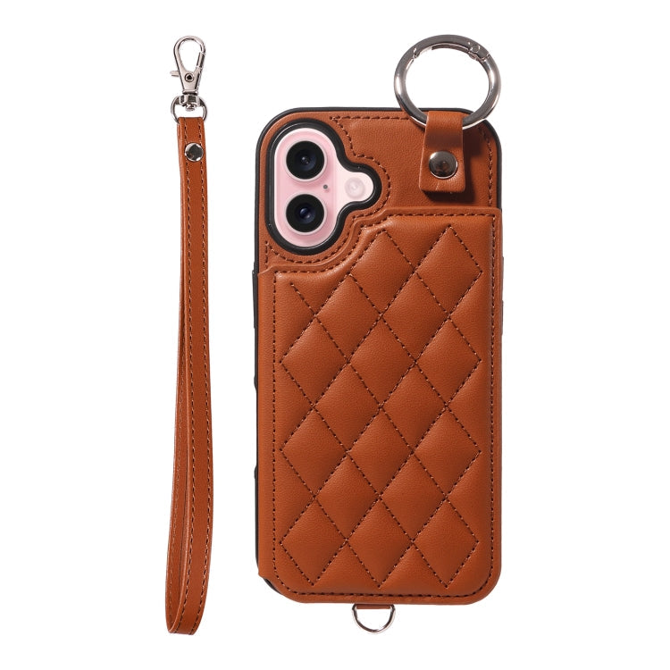 Rhombic Texture Card Bag Phone Case with Short Lanyard, Series 5