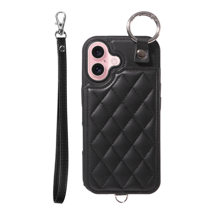 Rhombic Texture Card Bag Phone Case with Short Lanyard, Series 5