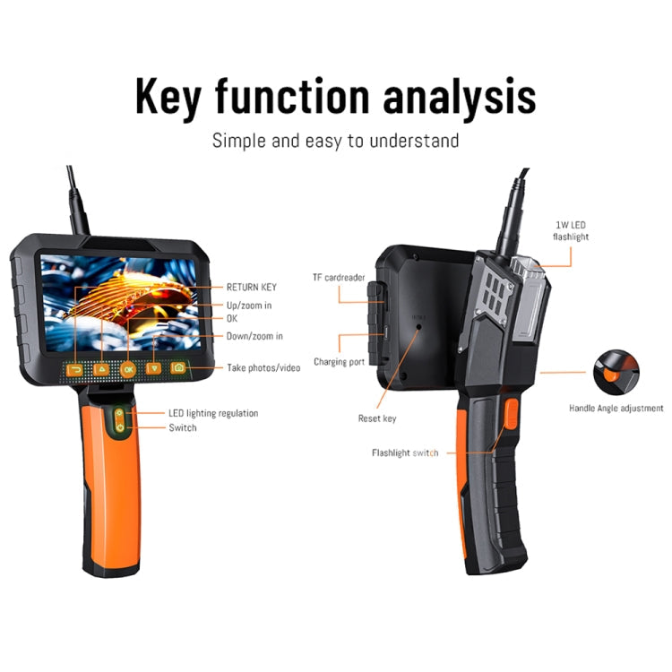 T27 5 inch IPS Color Screen 5.5mm Single Camera Handheld Hard Cable HD Industrial Endoscope Reluova