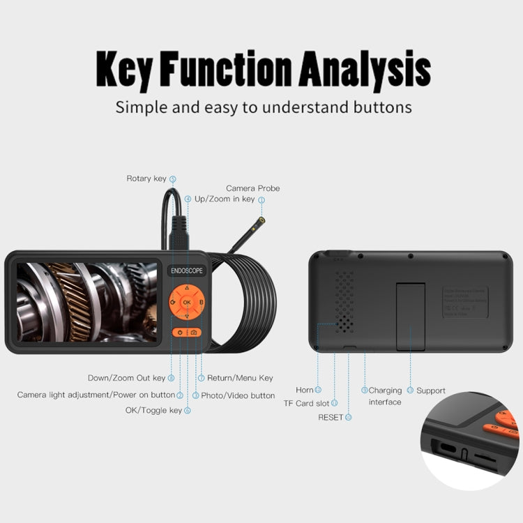 T29 5 inch IPS Screen 7.9mm Dual Lens IP67 Waterproof Industrial Endoscope With Bracket Reluova