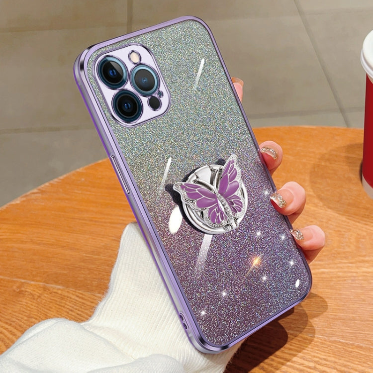 Plated Gradient Glitter Butterfly Holder TPU Phone Case, Series 3