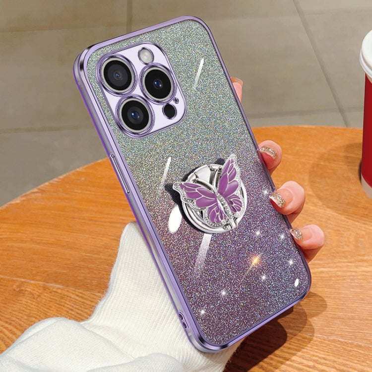 Plated Gradient Glitter Butterfly Holder TPU Phone Case, Series 3