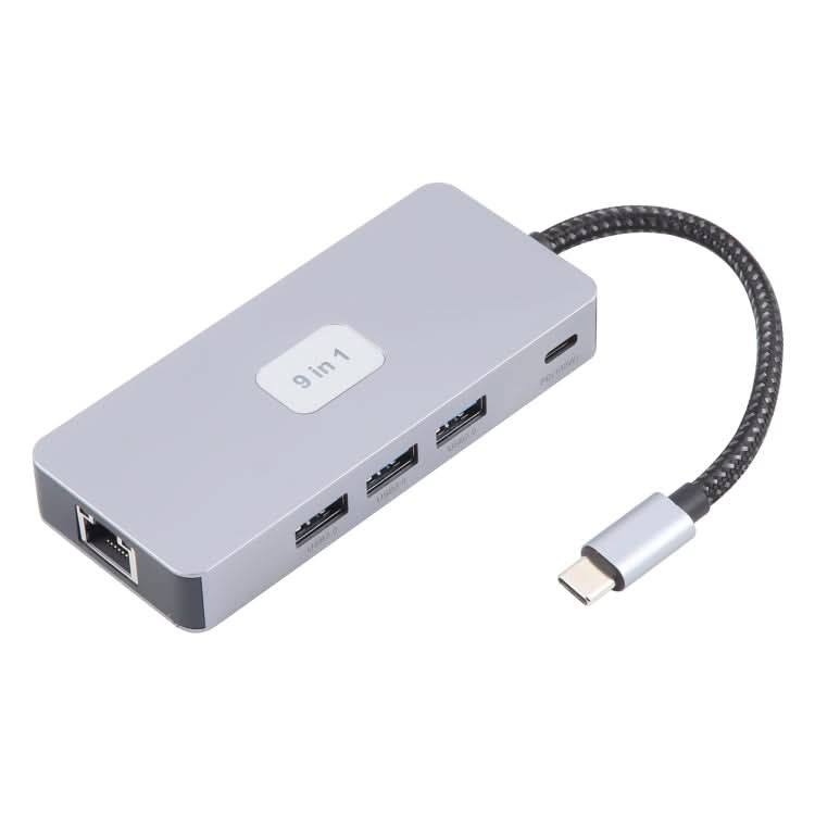 BYL-2318 9 in 1 USB-C / Type-C to USB3.0+Type-C+1000M Ethernet+HDTV+SD / TF Dual Card Slot Docking Station My Store