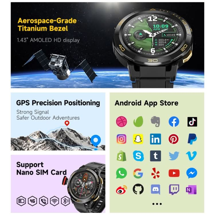 LEMFO Z1 1.43 inch AMOLED Screen Smart Watch, 4G Network Android 8.1 2GB+16GB, Eurasian Version