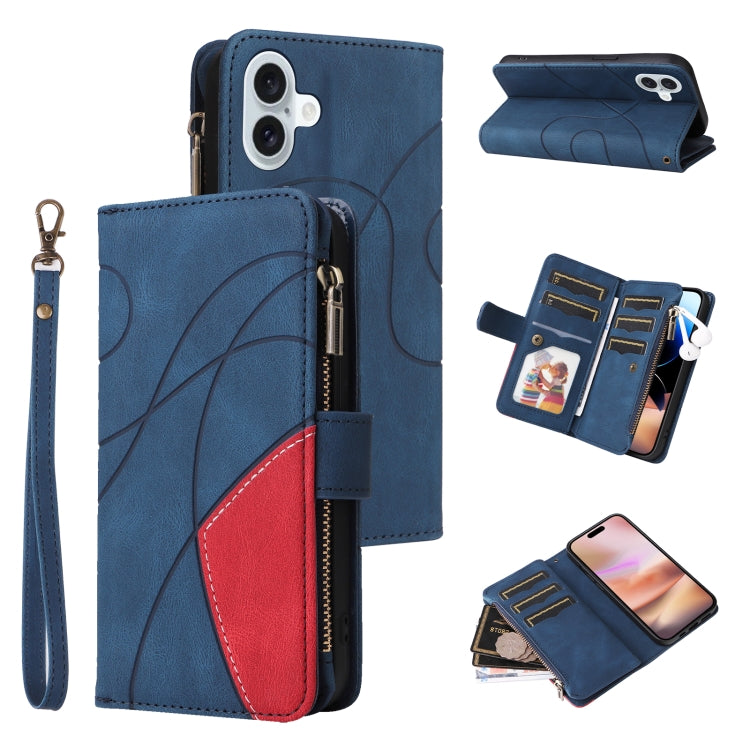 Dual-color 9 Card Slots Zipper Wallet Leather Phone Case