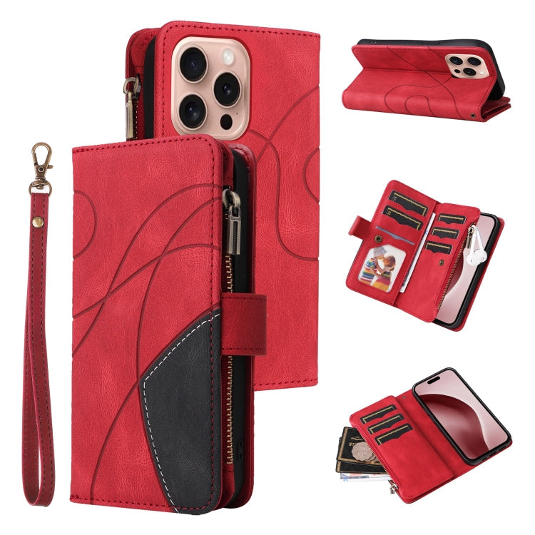 Dual-color 9 Card Slots Zipper Wallet Leather Phone Case